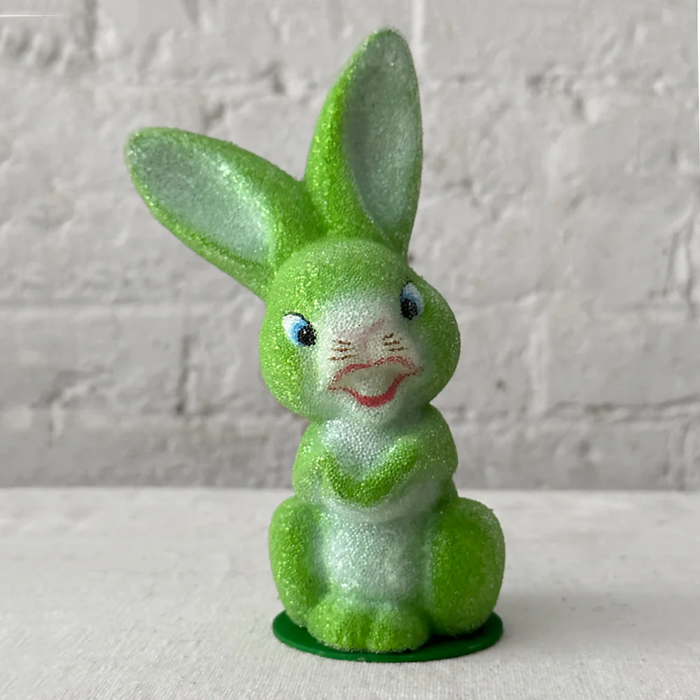 Ino Schaller Papier Mâché Green Beaded Bunny with Big Teeth