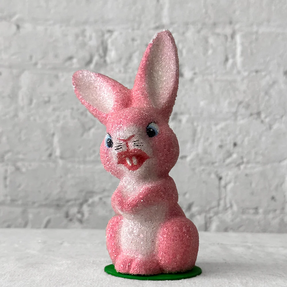 Ino Schaller Papier Mâché Rose Beaded Bunny with Big Teeth