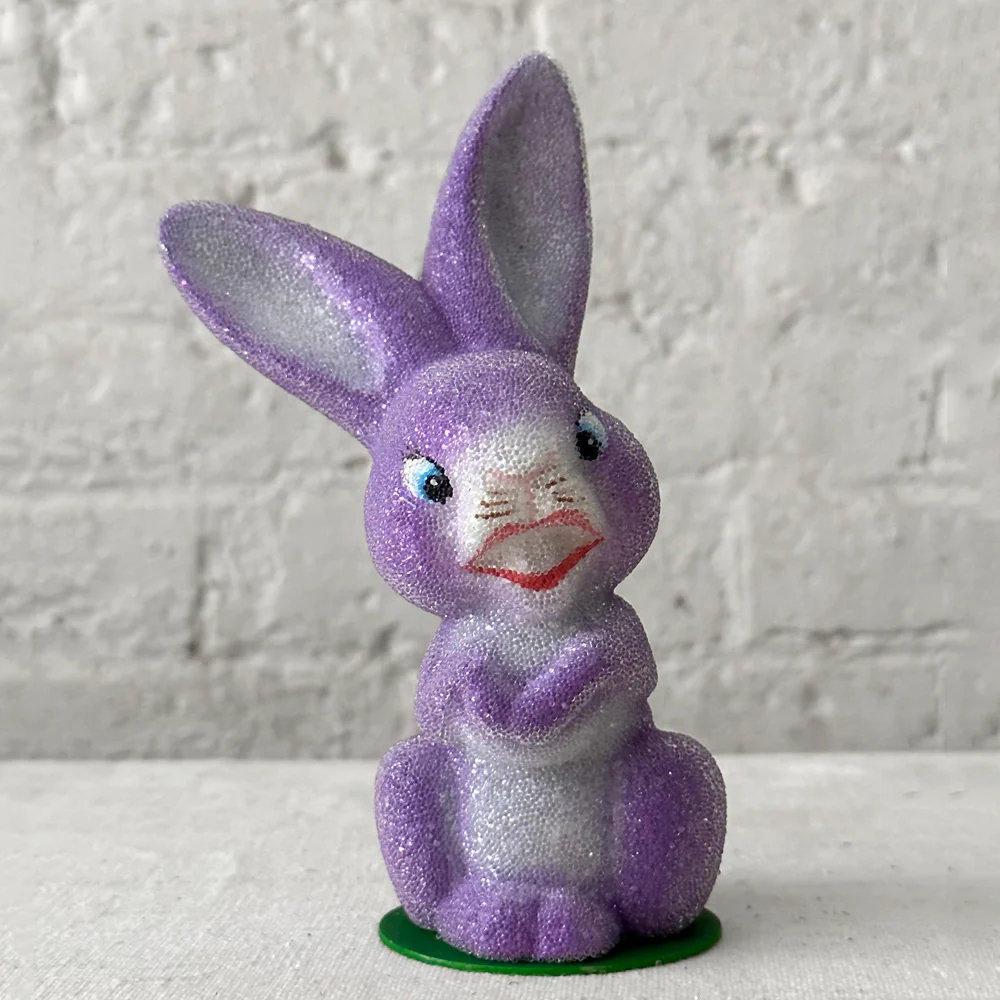 Ino Schaller Papier Mâché Lavender Beaded Bunny with Big Teeth