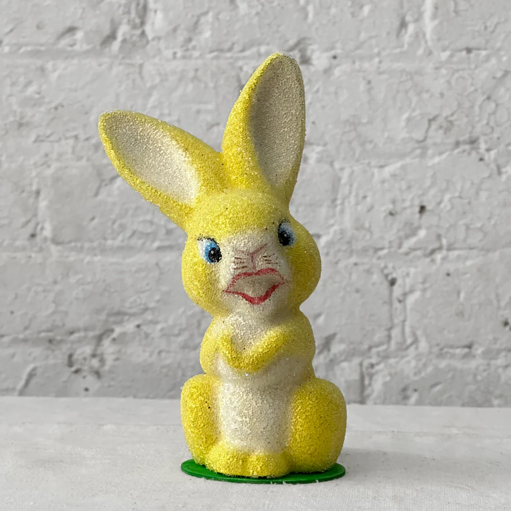 Ino Schaller Papier Mâché Beaded Yellow Bunny with Big Teeth