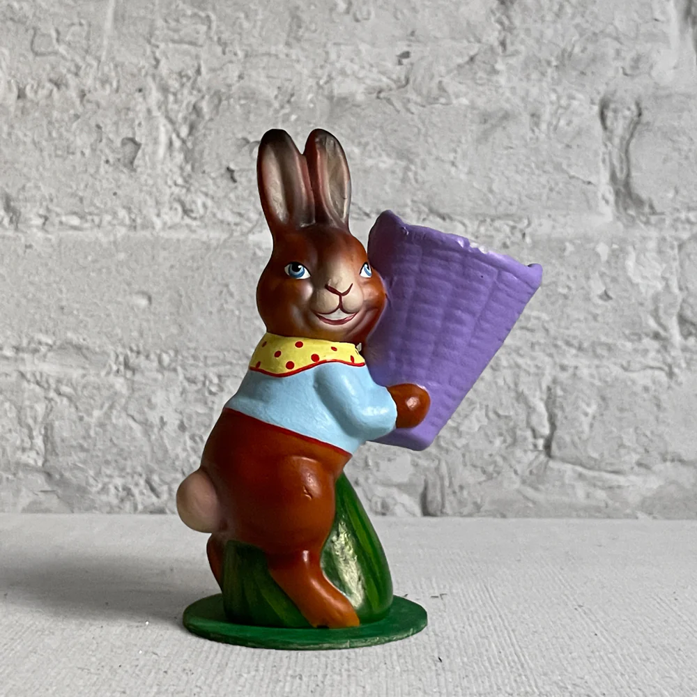 Papier Mâché Bunny with Purple Basket