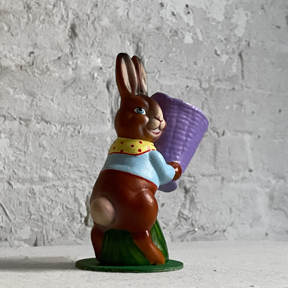 Papier Mâché Bunny with Purple Basket - Image 3