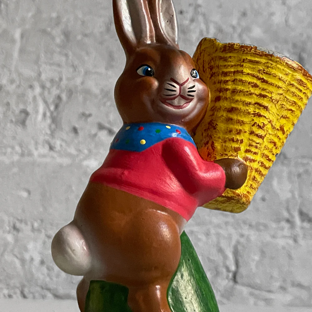 Papier Mâché Bunny with Yellow Basket - Image 3