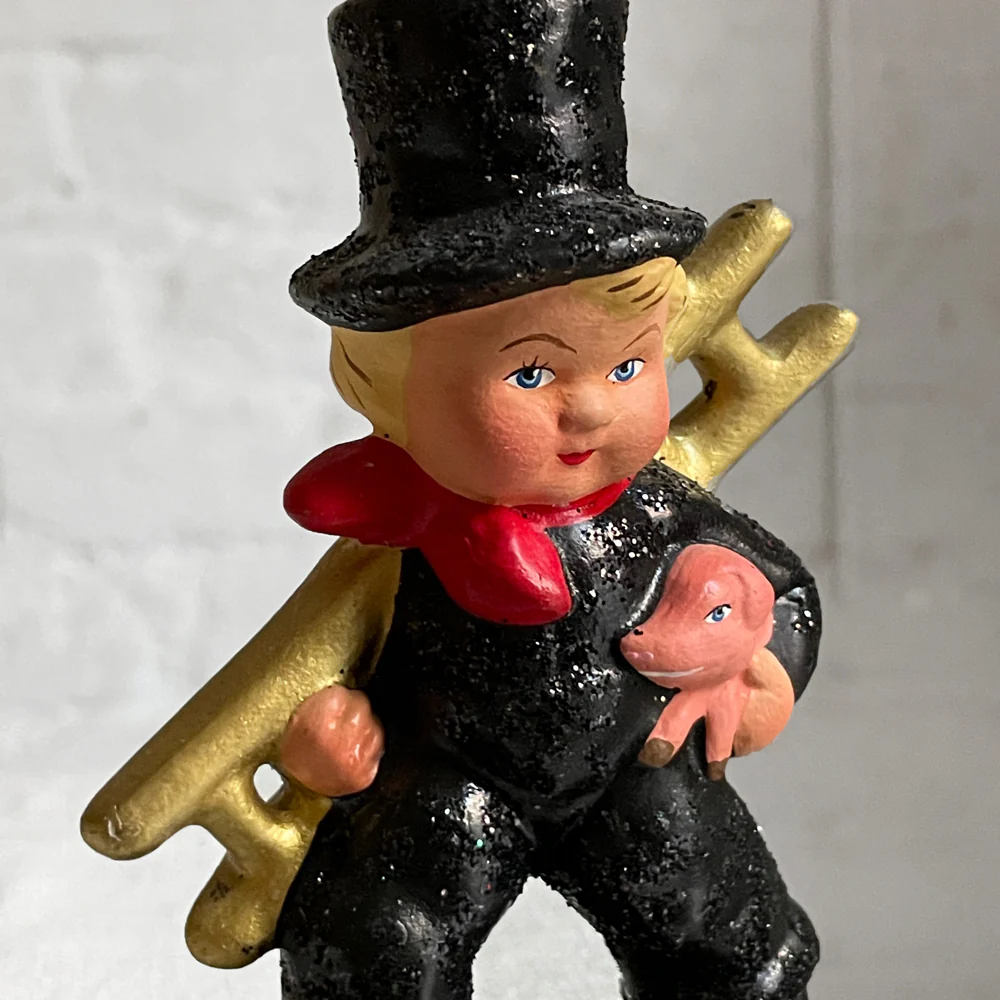 Papier Mâché Chimney Sweep with Piglet - Image 3
