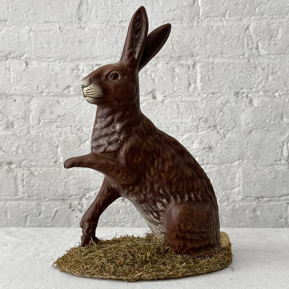 Papier Mâché Dark Brown Sitting Bunny on Grass