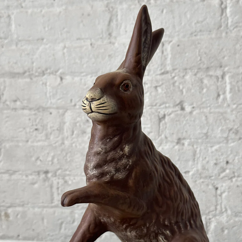 Papier Mâché Dark Brown Sitting Bunny on Grass - Image 2