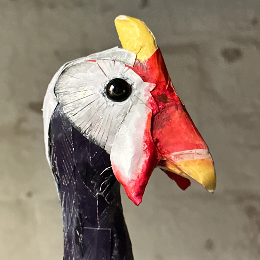 Papier-Mâché Guinea Fowl with Chick #38A - Image 4