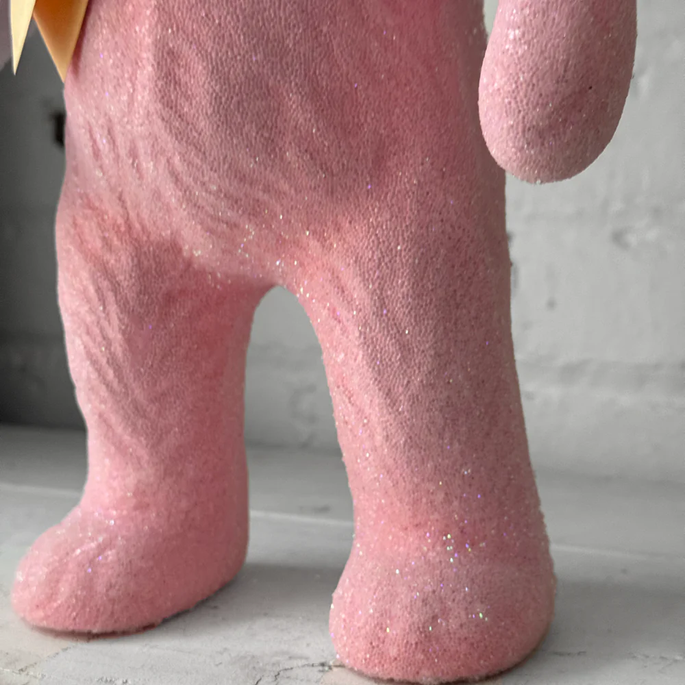 Papier-Mâché Pink Beaded Bear with Bow - Image 3