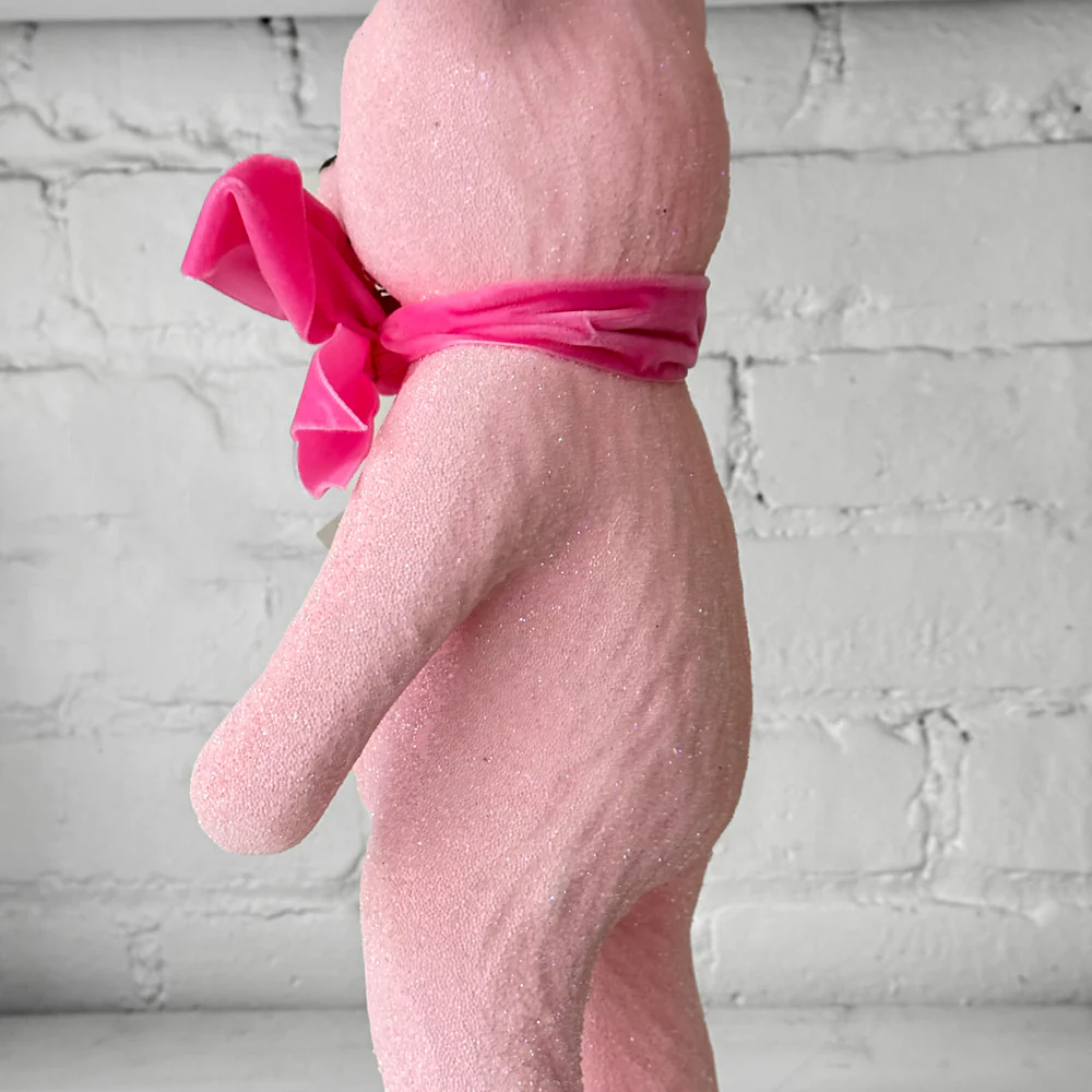 Papier-Mâché Pink Beaded Bear with Bow - Image 4