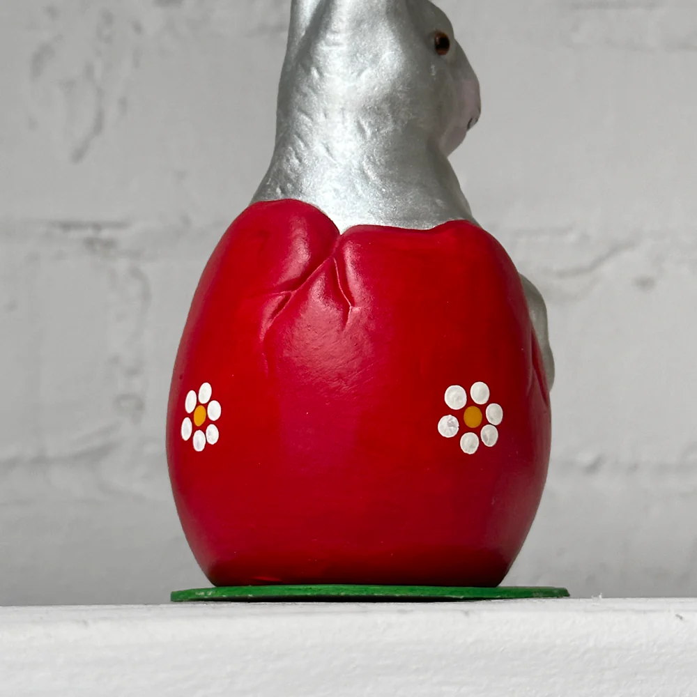 Ino Schaller Papier-Mâché Silver Bunny in Red Egg with Flowers - Image 2