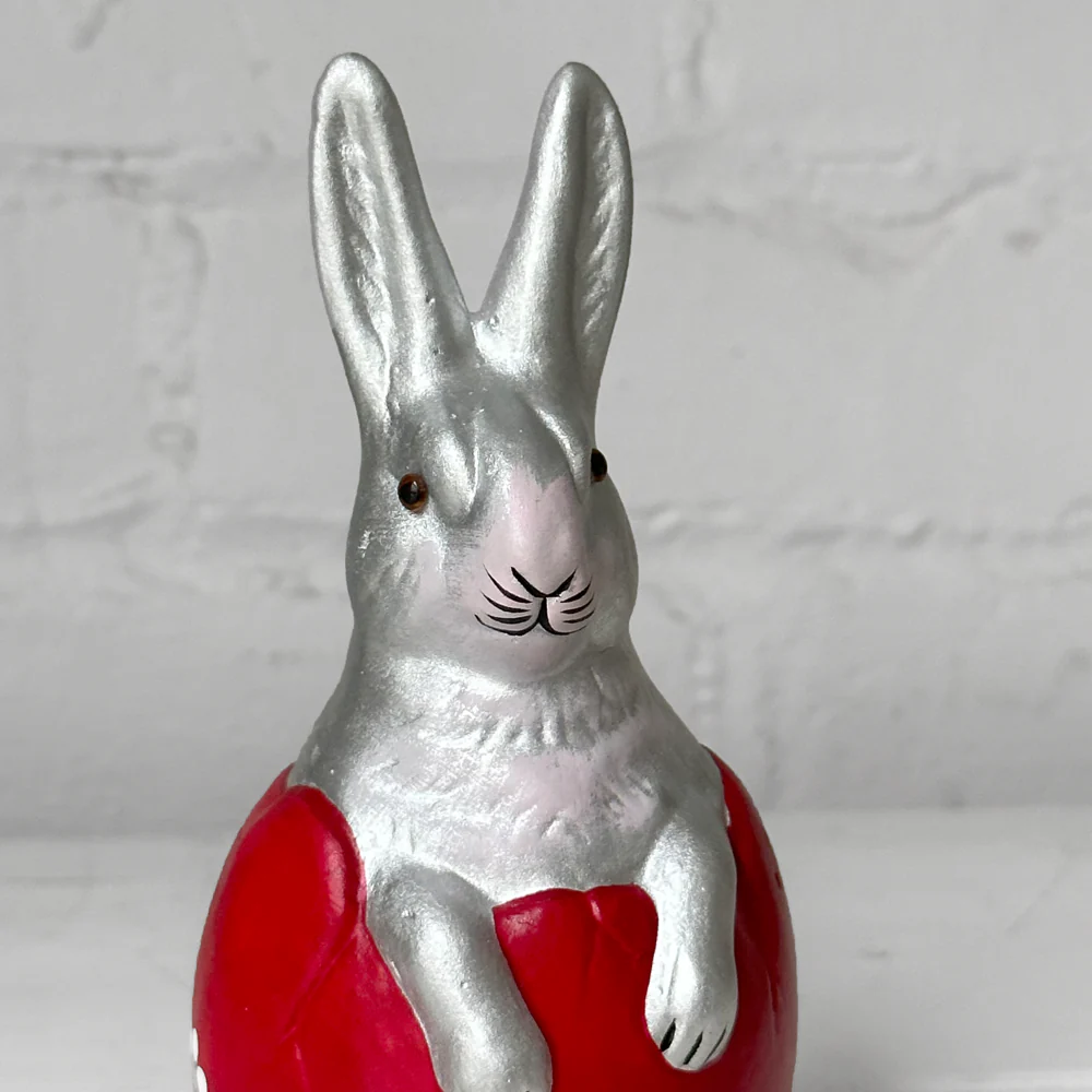 Ino Schaller Papier-Mâché Silver Bunny in Red Egg with Flowers - Image 3