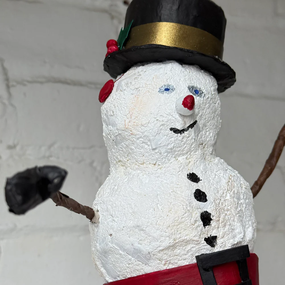 Papier-Mâché Snowman with Striped Scarf - Image 2
