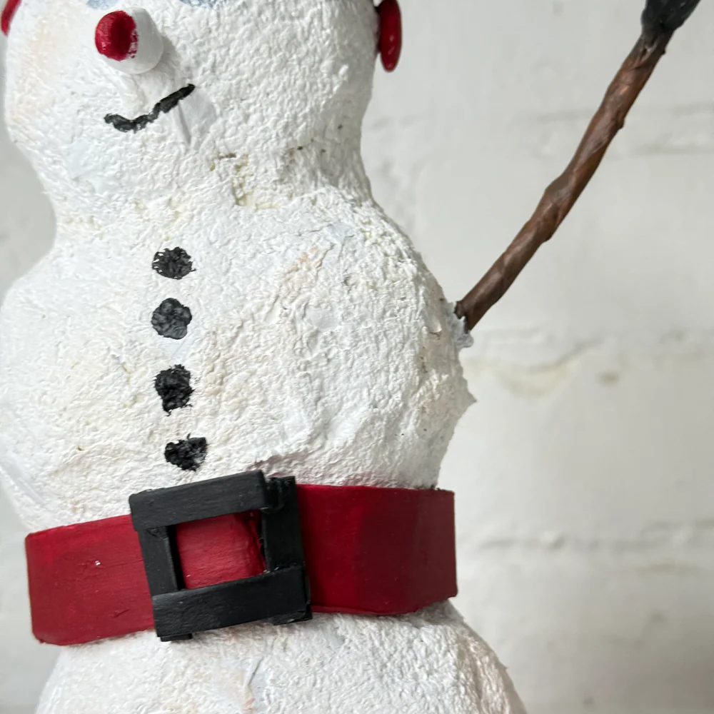 Papier-Mâché Snowman with Striped Scarf - Image 3
