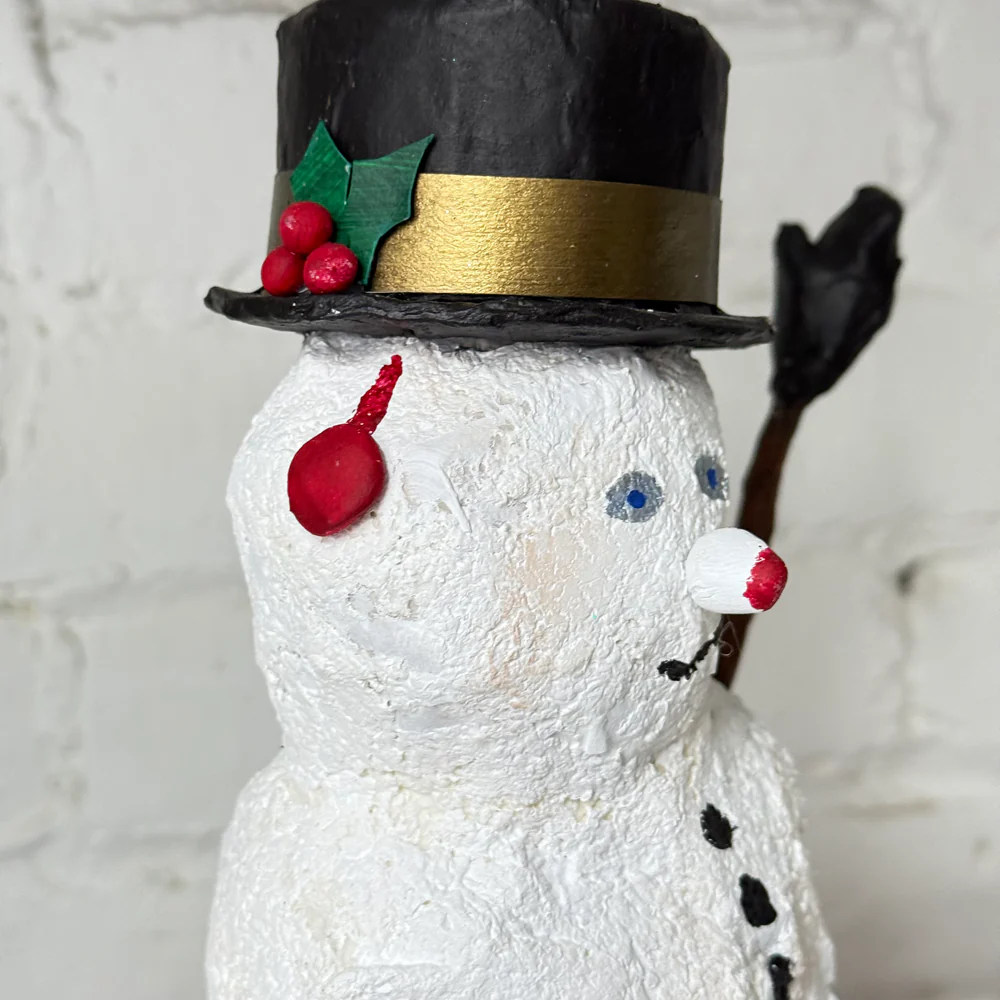 Papier-Mâché Snowman with Striped Scarf - Image 4