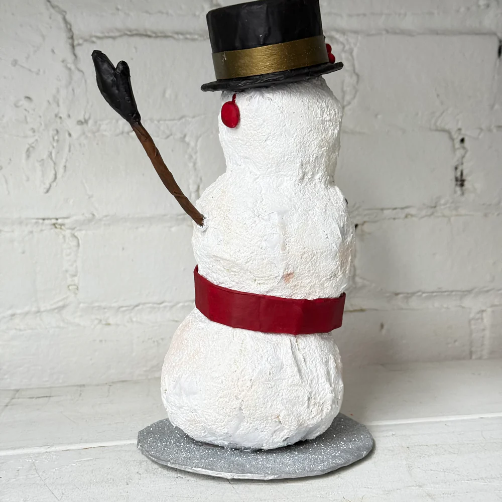 Papier-Mâché Snowman with Striped Scarf - Image 5