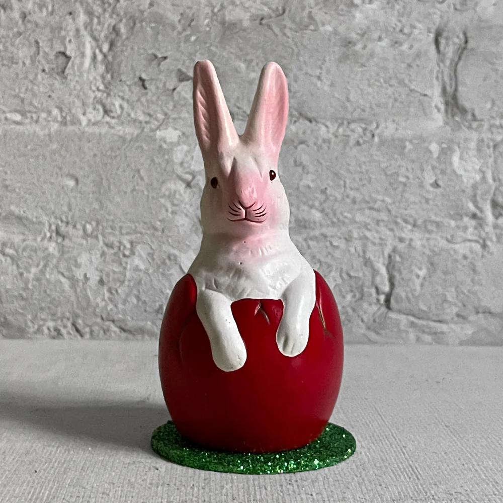 Ino Schaller Papier Mâché White Bunny in Red Egg