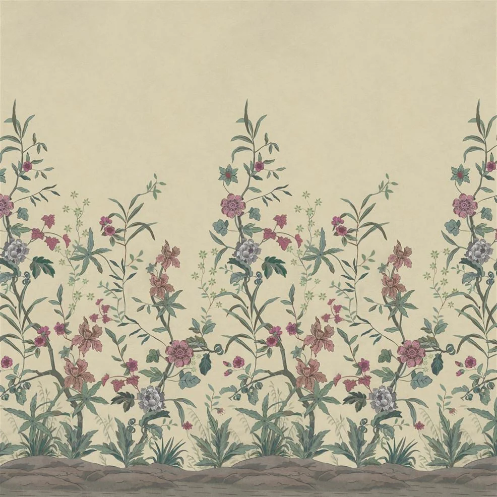 Peacock Toile Scene 2 Parchment