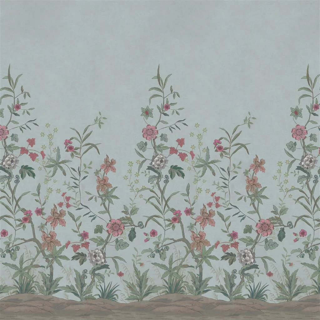 Peacock Toile Scene 2 Sky Blue