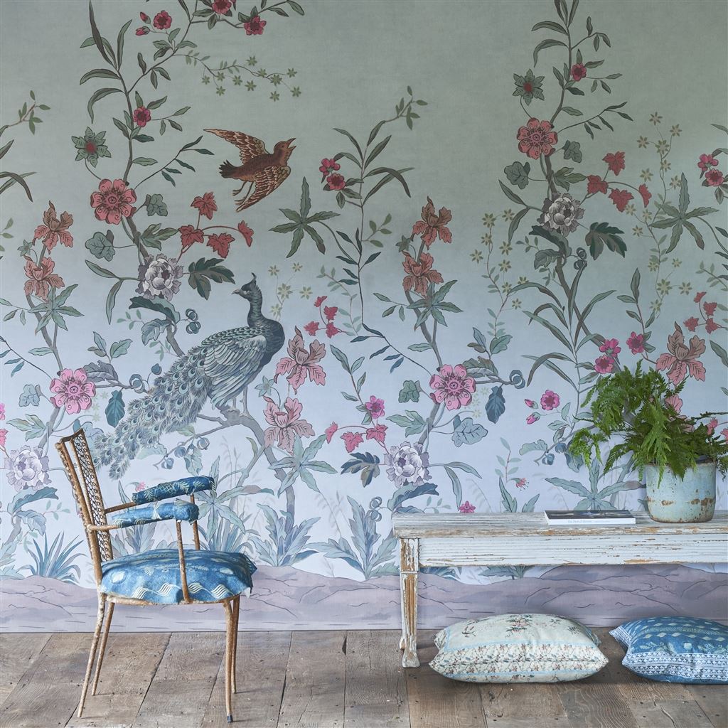 Peacock Toile Scene 2 Sky Blue - Image 2