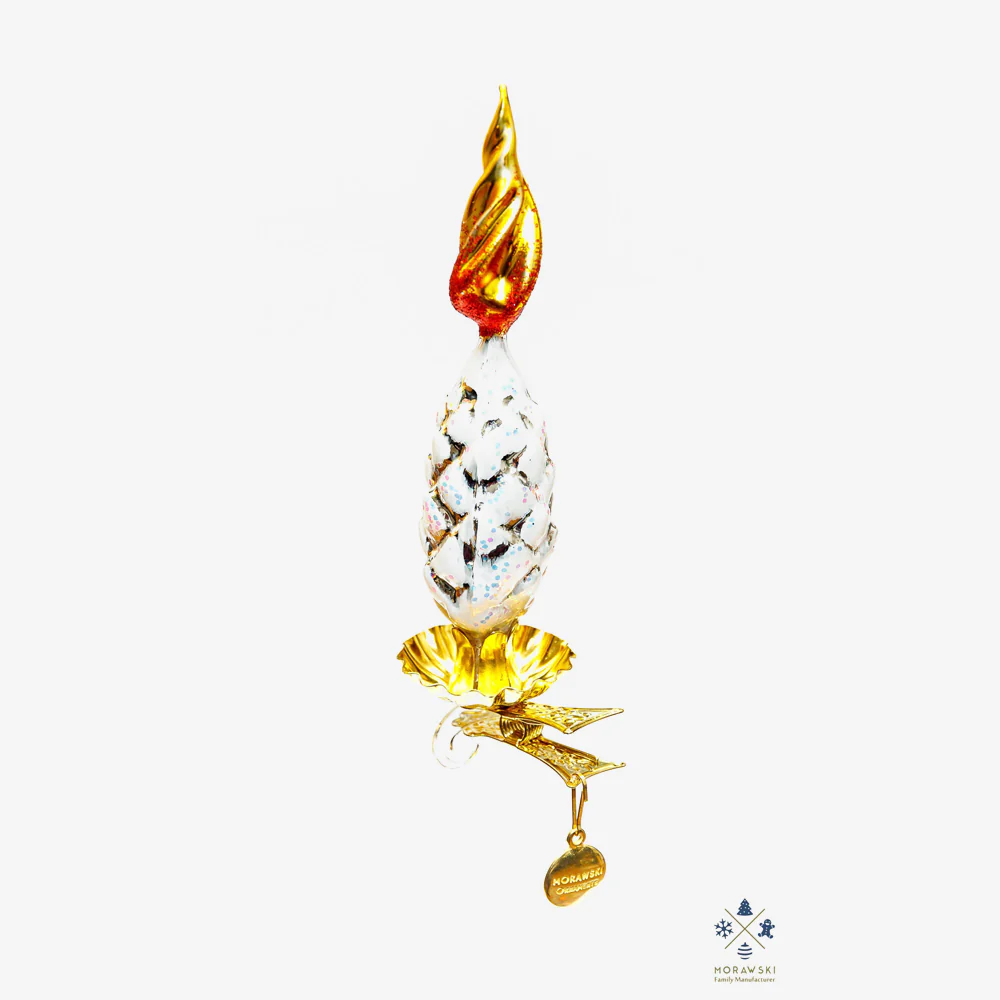 White Pinecone Candle Clip-on Ornament
