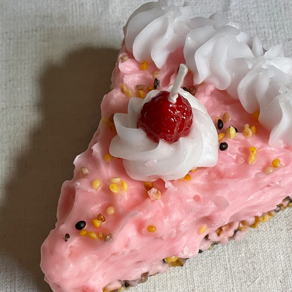 Rosa Torta Pink Cake Slice with Cherry Candle - Image 2