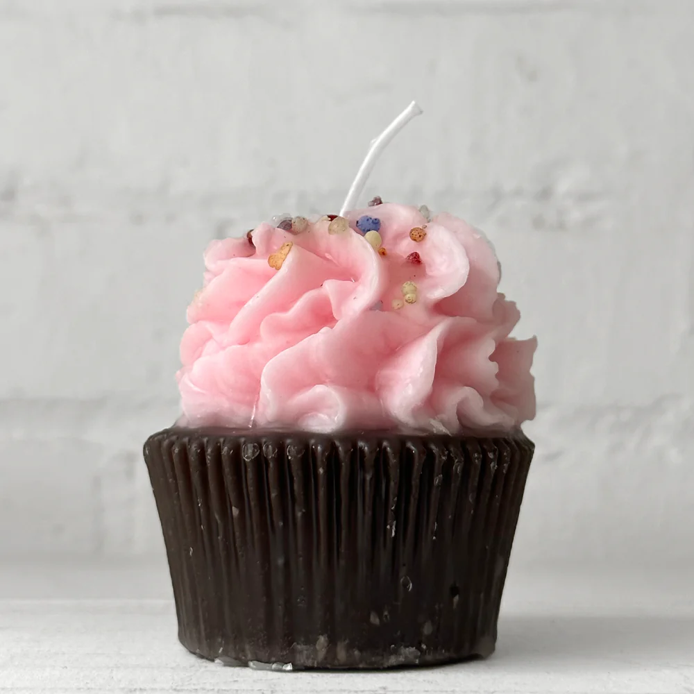 Pink Frosted Chocolate Cupcake Candle