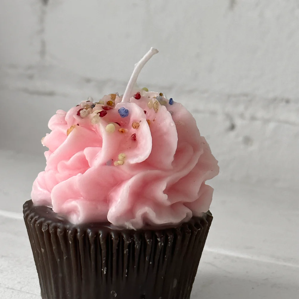 Pink Frosted Chocolate Cupcake Candle - Image 2