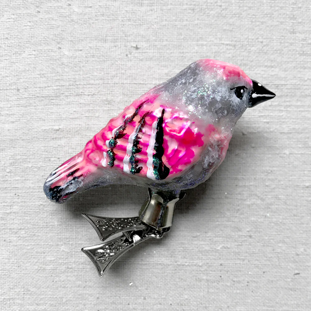 Pink & Gray Bird Clip-On Ornament