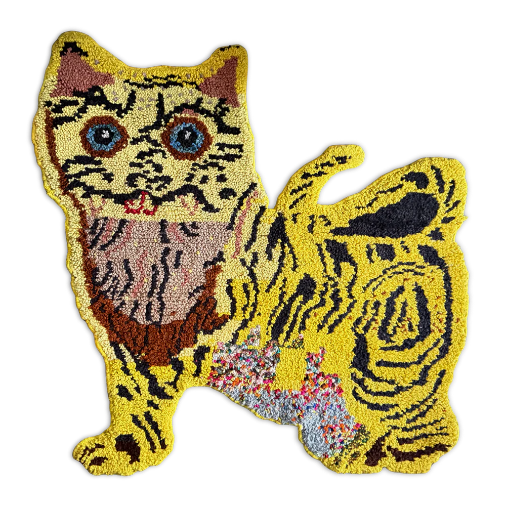 PO! Paris Nathalie Lete Woven & Knotted "Chat Tigre" Cat Rug/Tapestry
