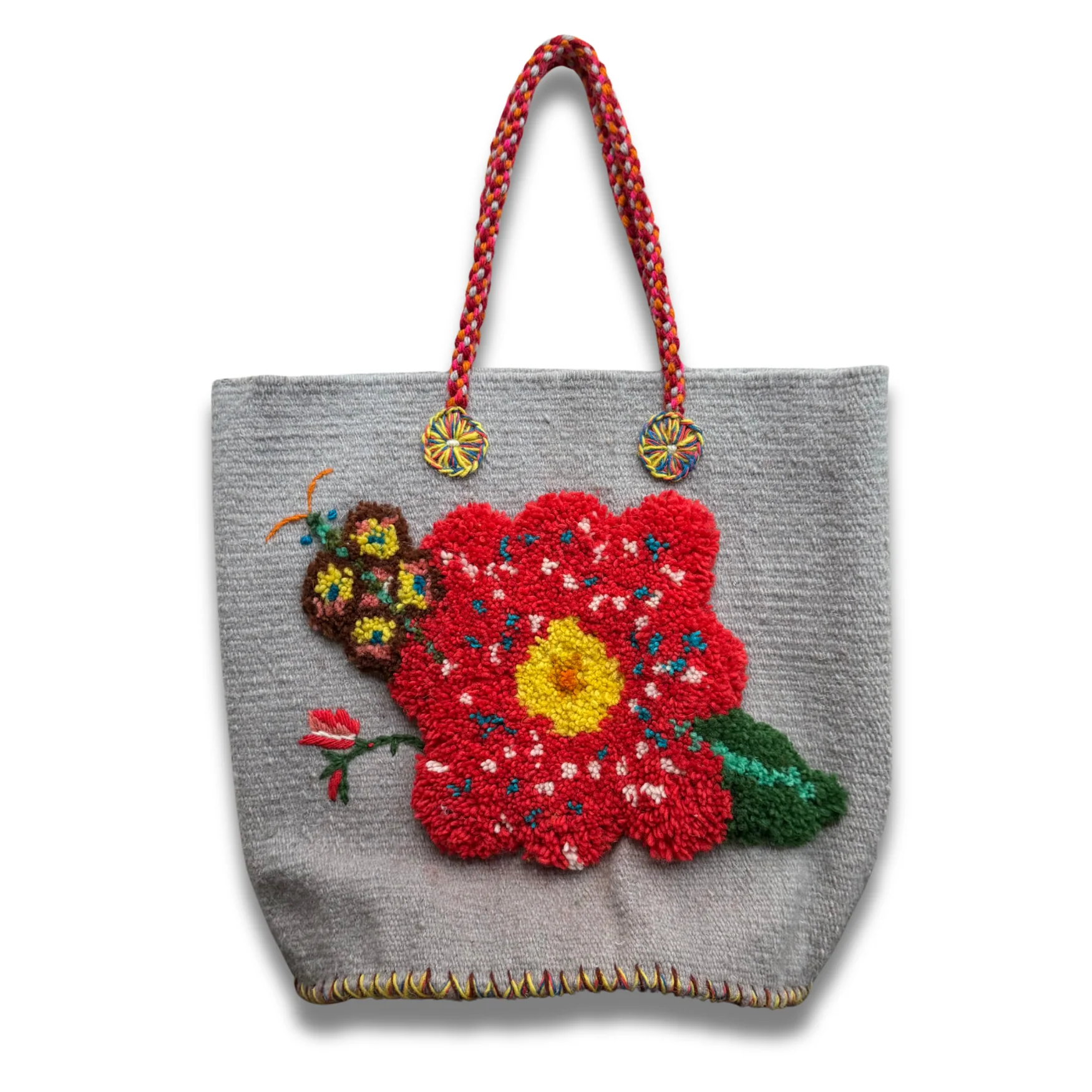 PO! Paris Nathalie Lete Woven & Knotted "Papillon Fleur" Tote Bag in Gris