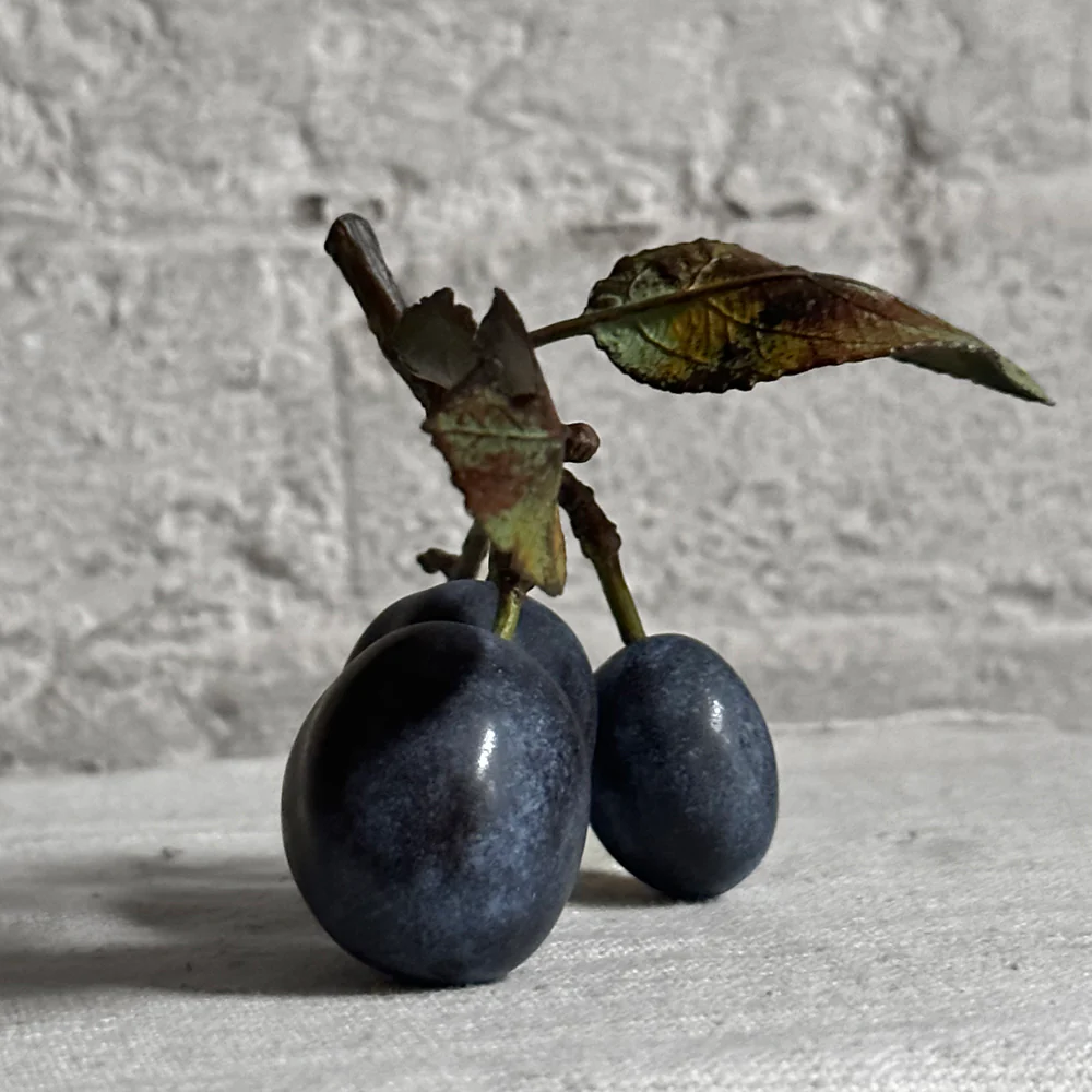 Porcelain Triple Damson with Two Leaves on Twig - Image 3