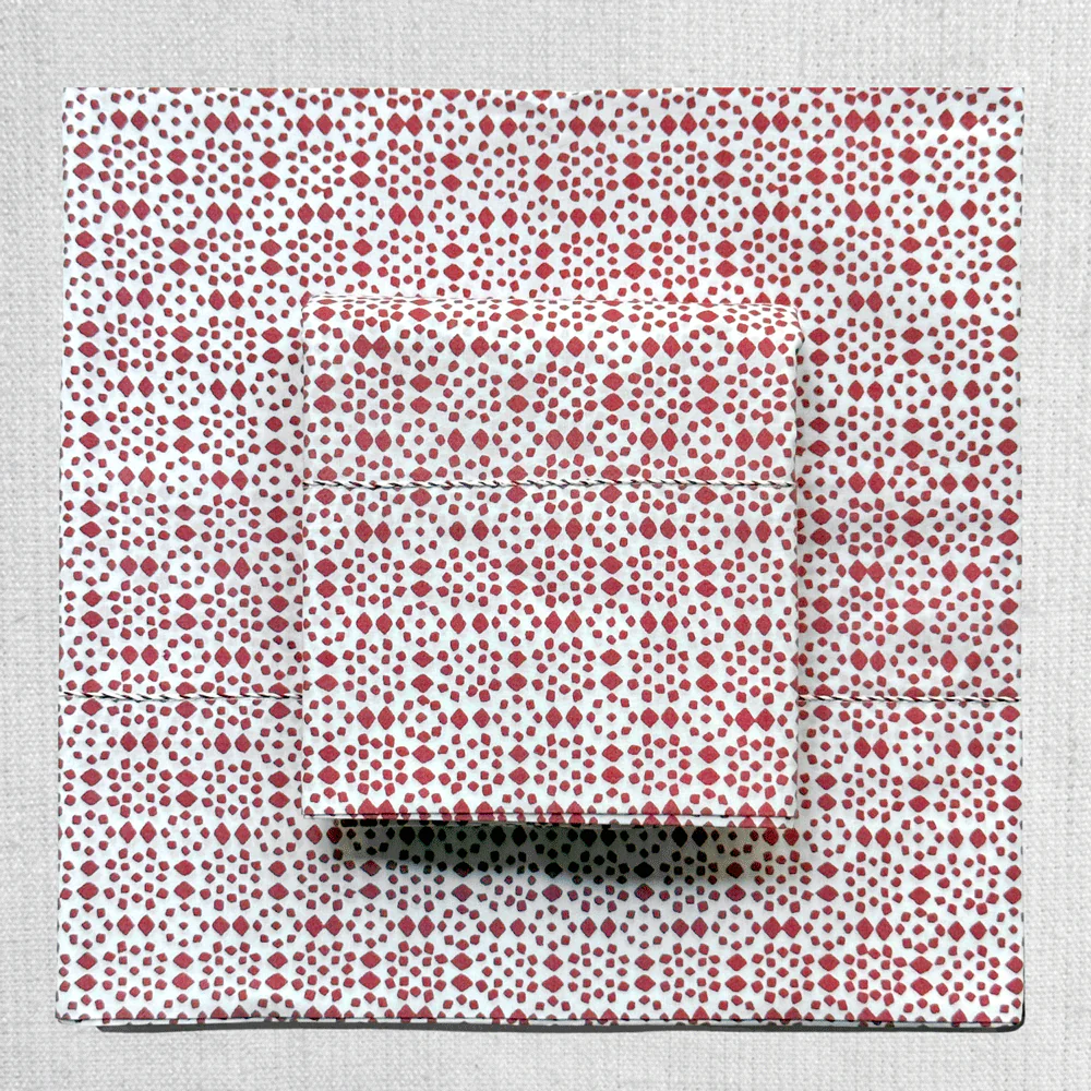 Rasa Block Printed Sheet Set in White Nakashi & Madder