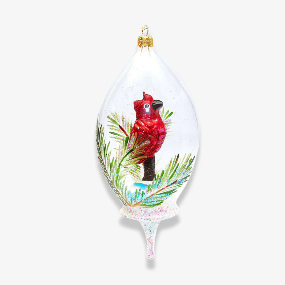 Red Cardinal Bird In Globe Ornament