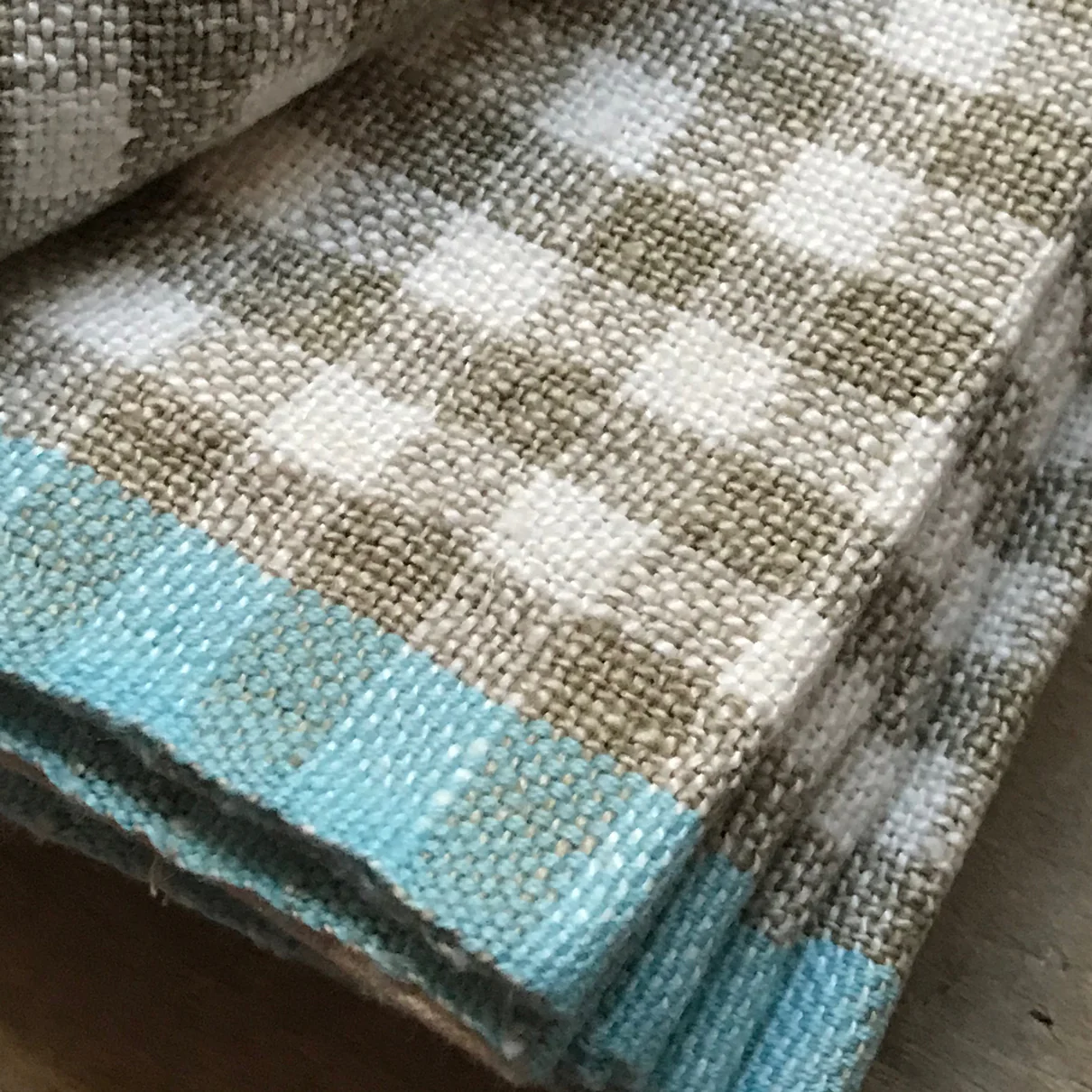 Set of 4 Gingham Napkins in Natural & Aqua - Image 2