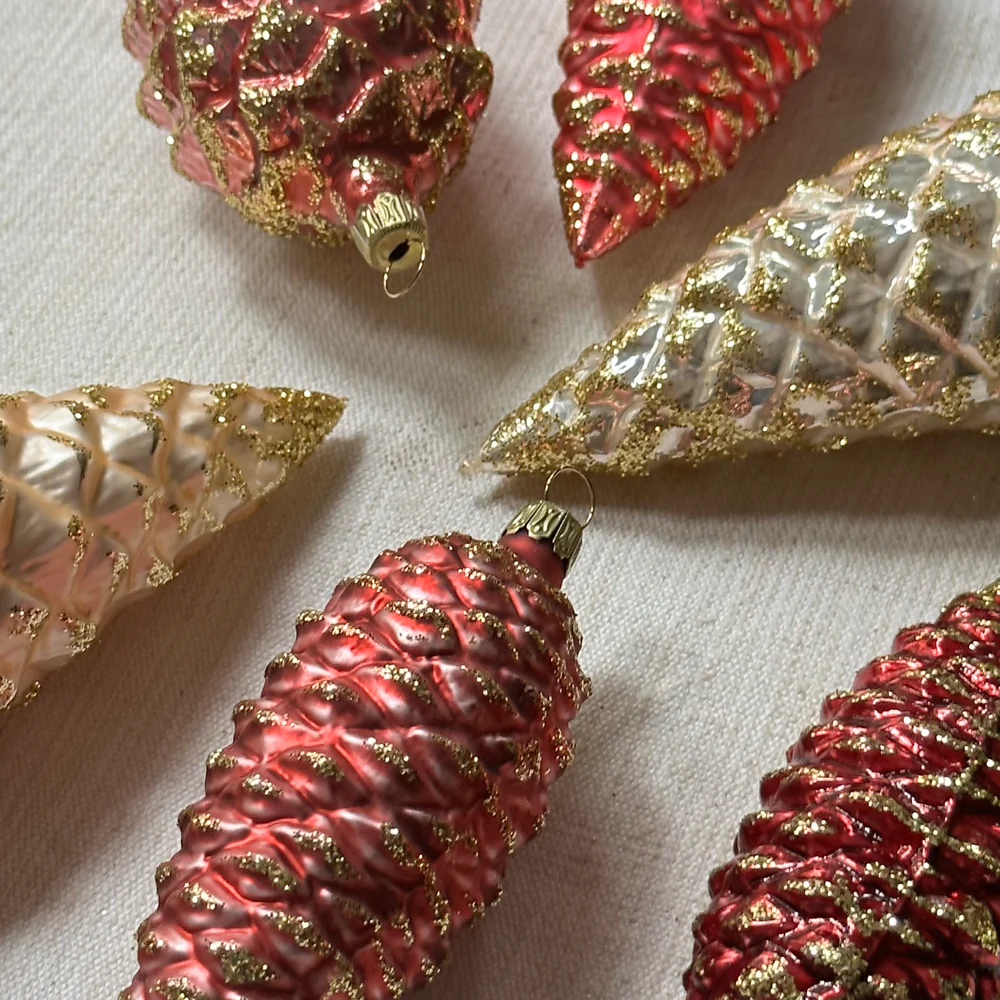 Set of 6 Nostalgic Rose & Champagne Pinecone Ornaments - Image 2