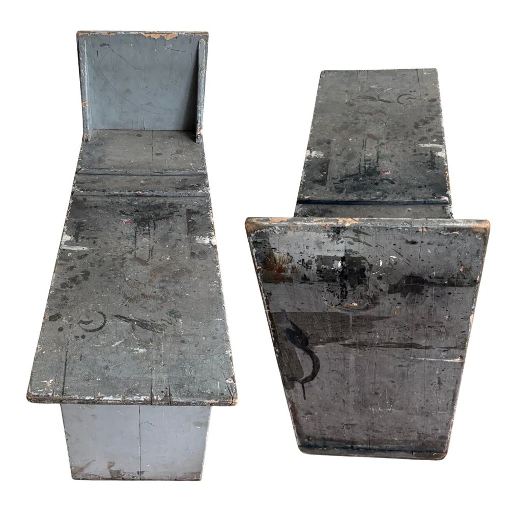 Set of Four Early 20th Century Wooden Art School Benches - Image 3