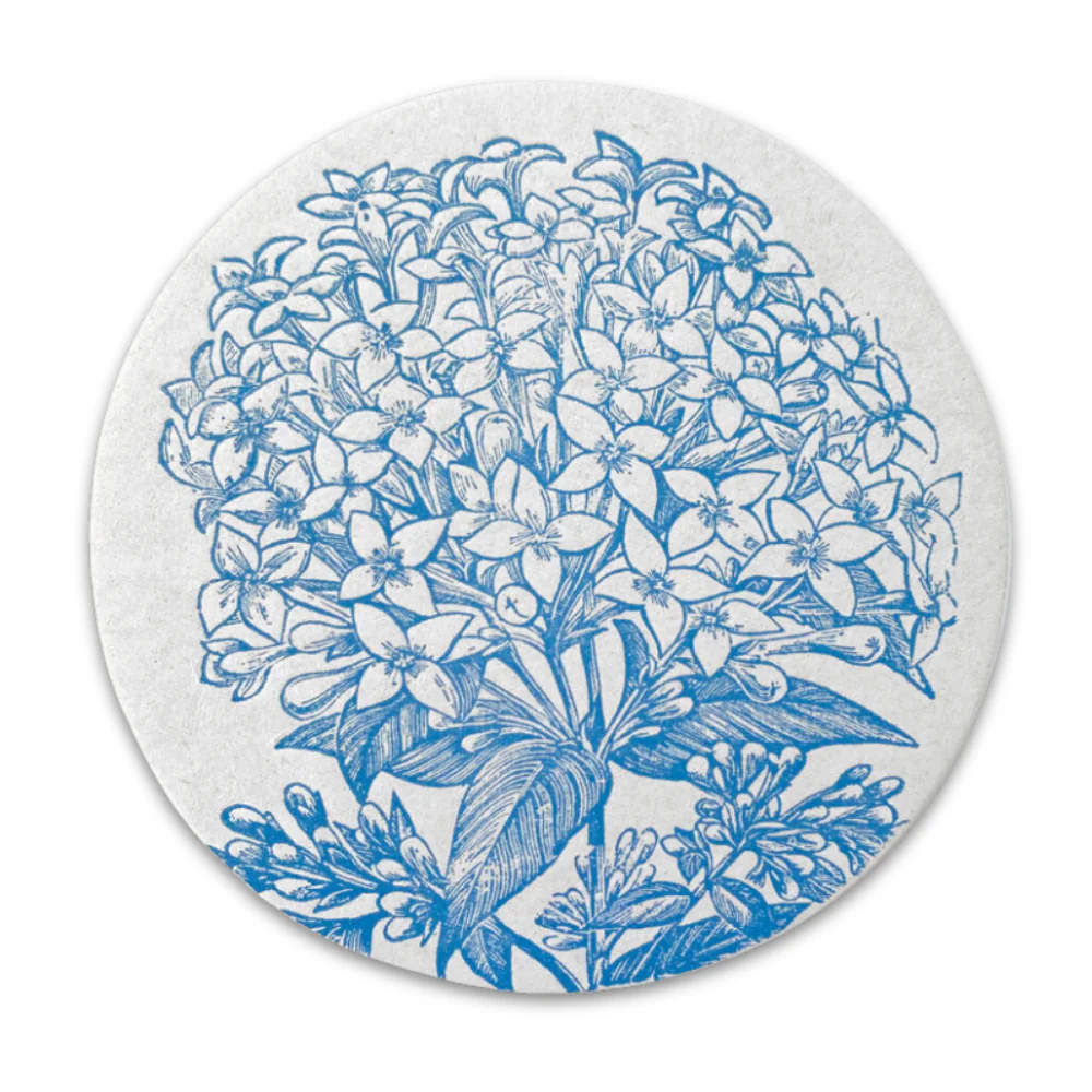 Set of 8 Letterpress Blue Hydrangea Coasters