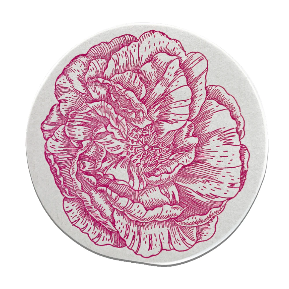 Set of 8 Letterpress Dark Pink Rose Coasters