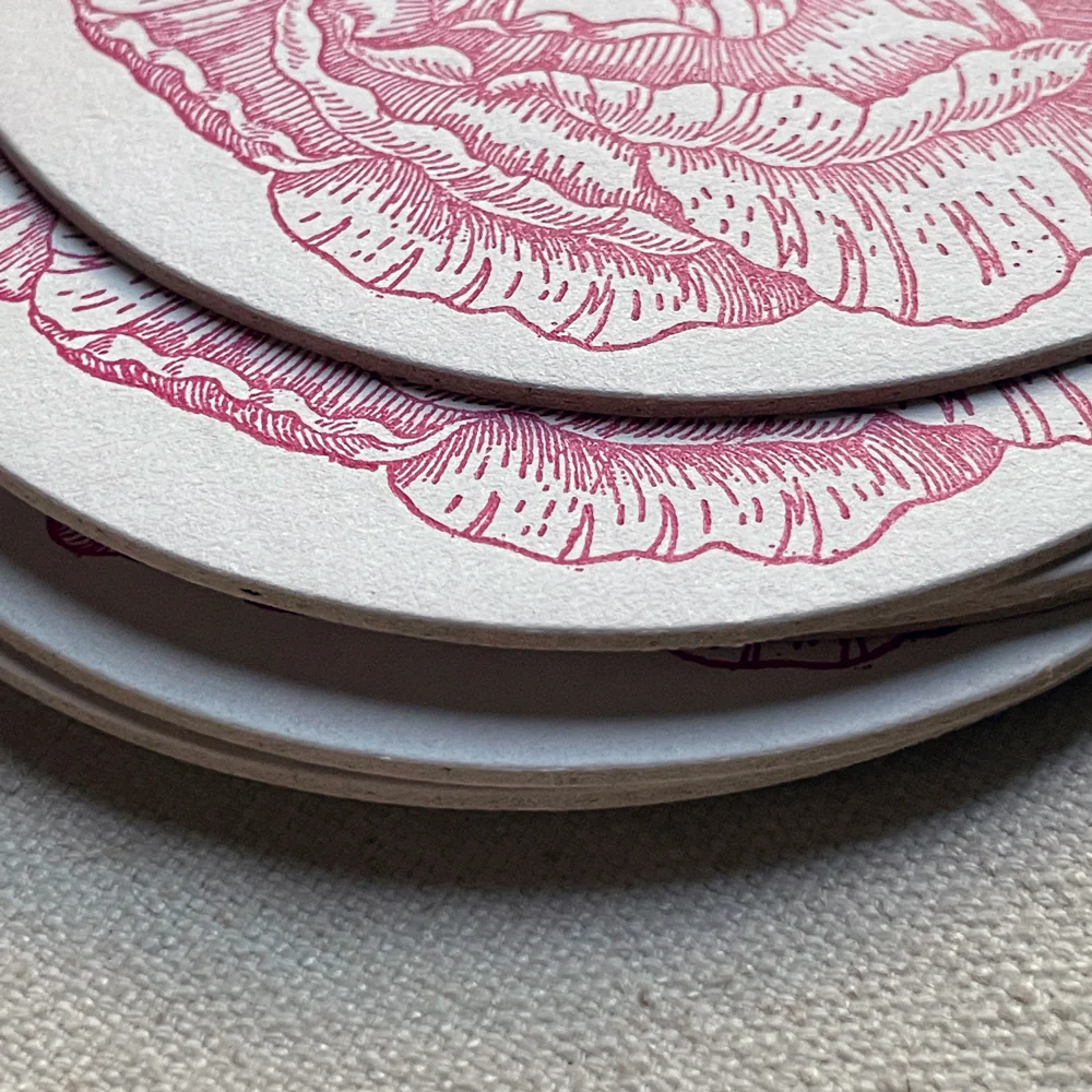 Set of 8 Letterpress Dark Pink Rose Coasters - Image 2
