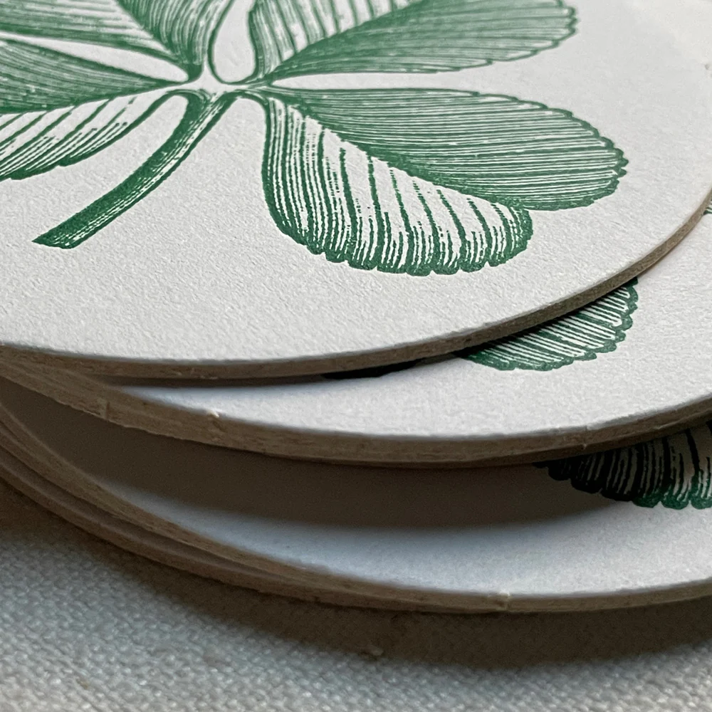Set of 8 Letterpress Green Clover Coasters - Image 2