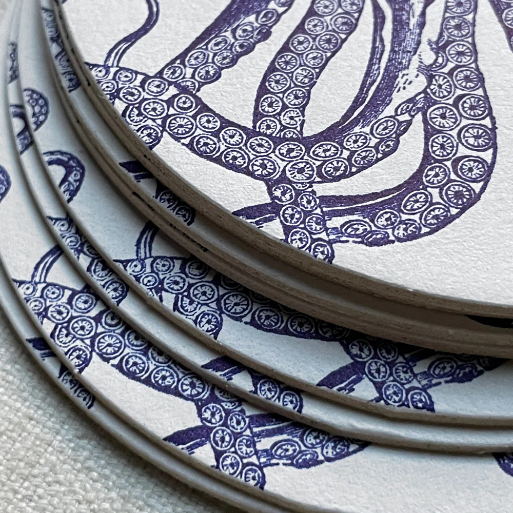 Set of 8 Letterpress Octopus Coasters - Image 2