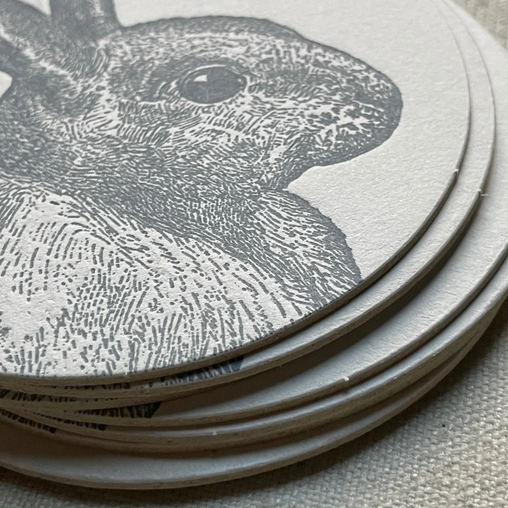 Set of 8 Letterpress Rabbit Coasters - Image 2