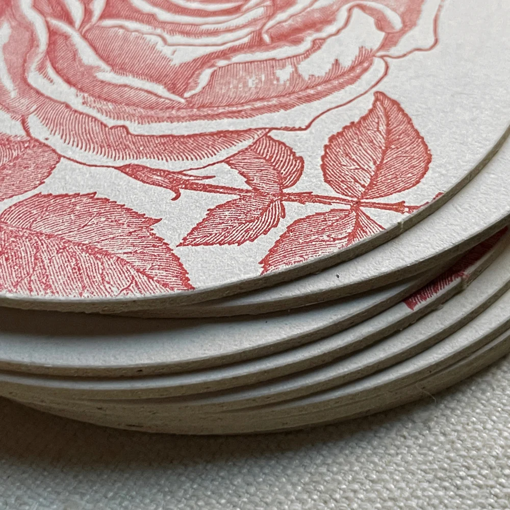 Set of 8 Letterpress Red Rose Coasters - Image 2