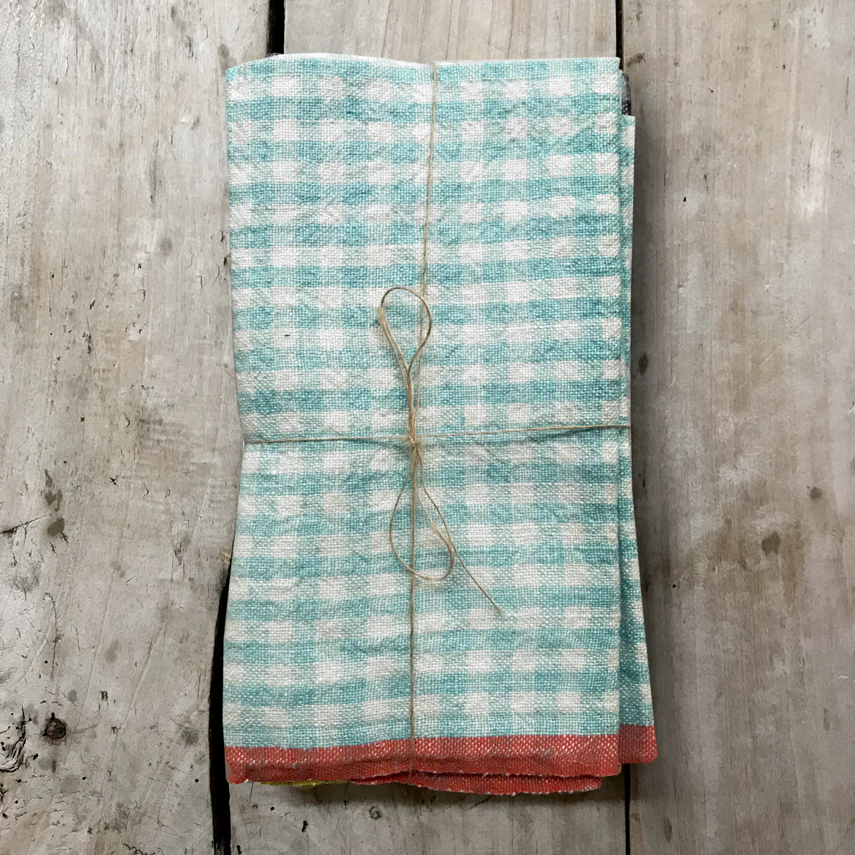 Set of 4 Gingham Napkins in Aqua & Orange