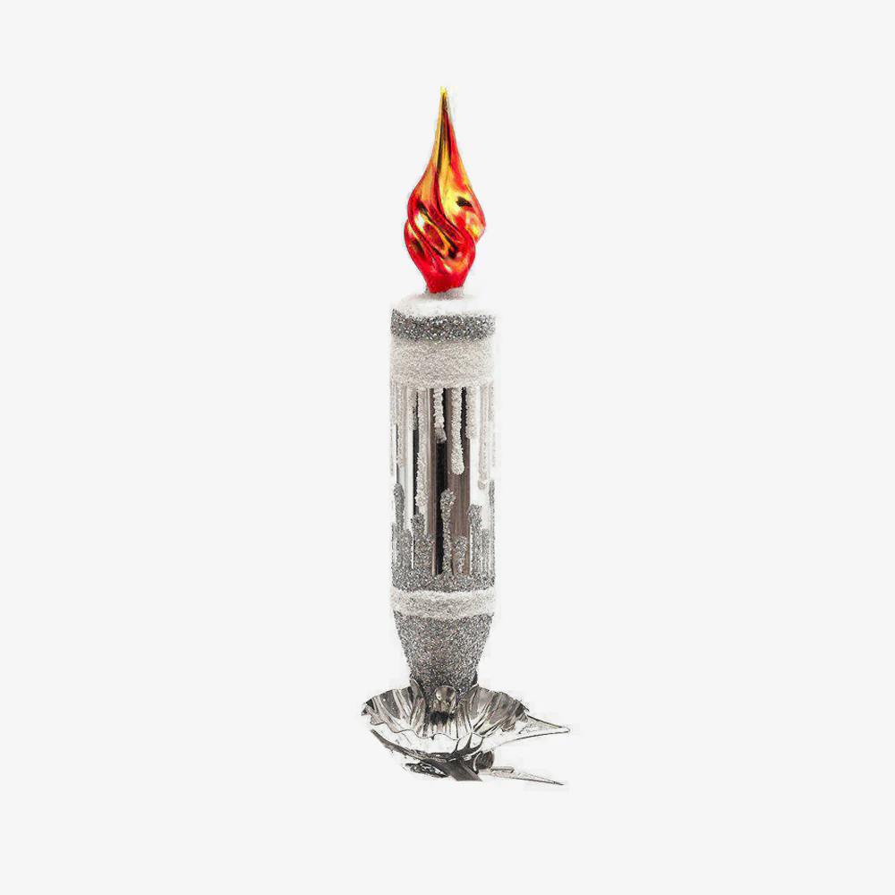 Silver & White Candle Clip-On Ornament