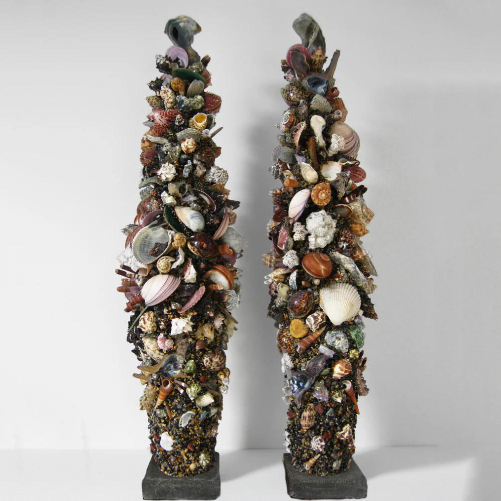 Slender Shell and Mineral Topiary Pair by Christopher D. Bassett