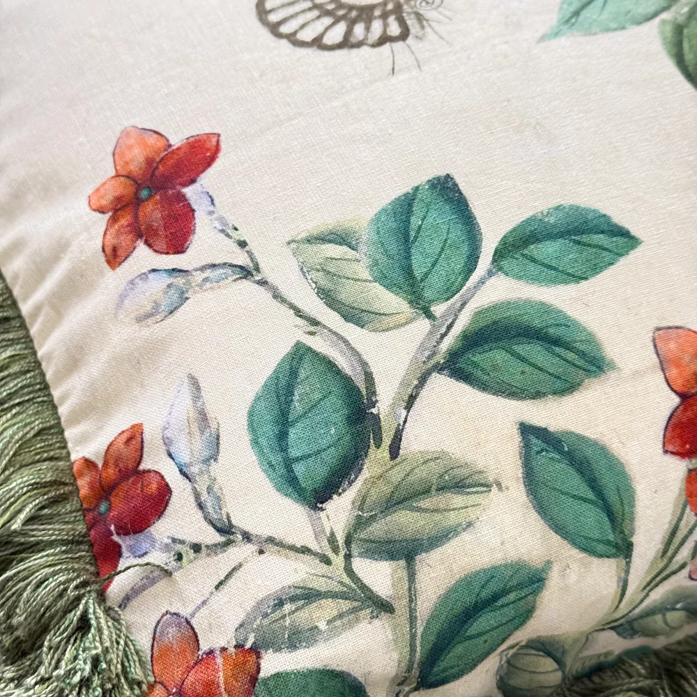 Small Canton Fringe Pillow in Green (No. 70A) with Linen Backing (#SM-01) - Image 2