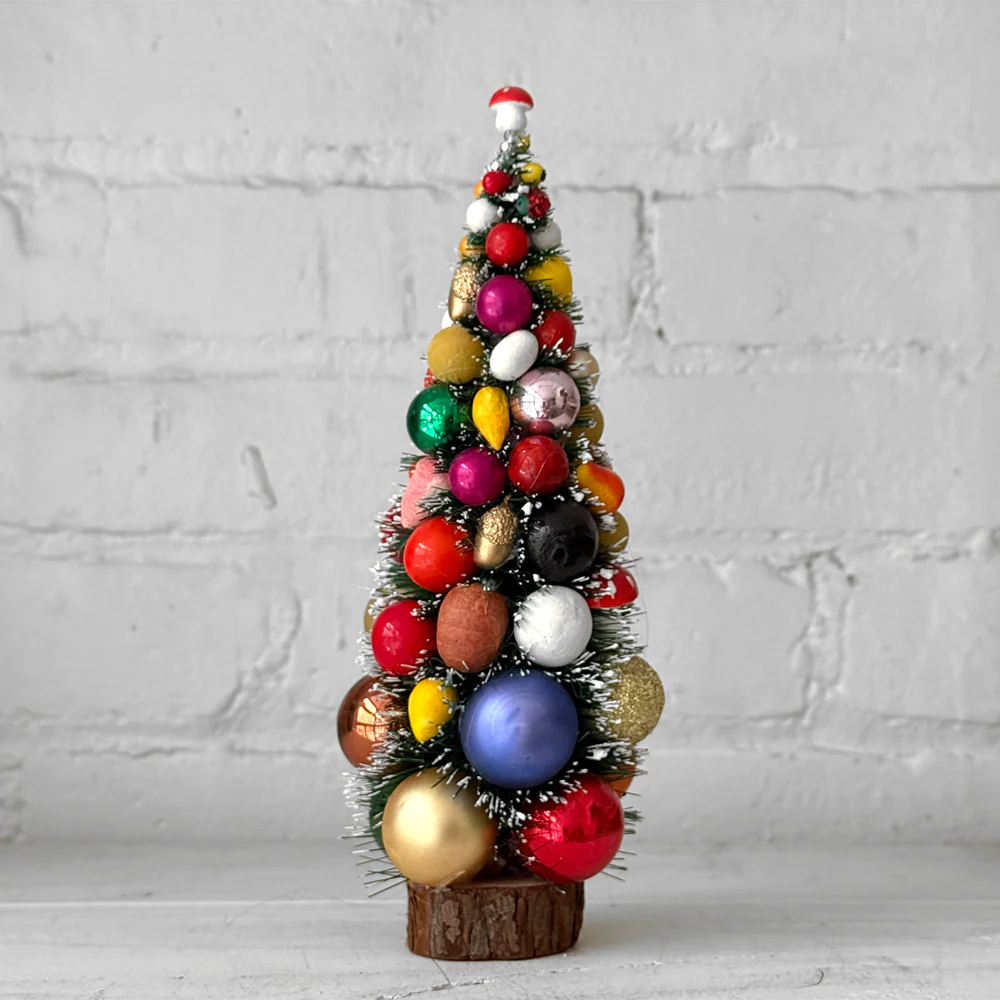 Small Green Nostalgic Decorated Brush Tree