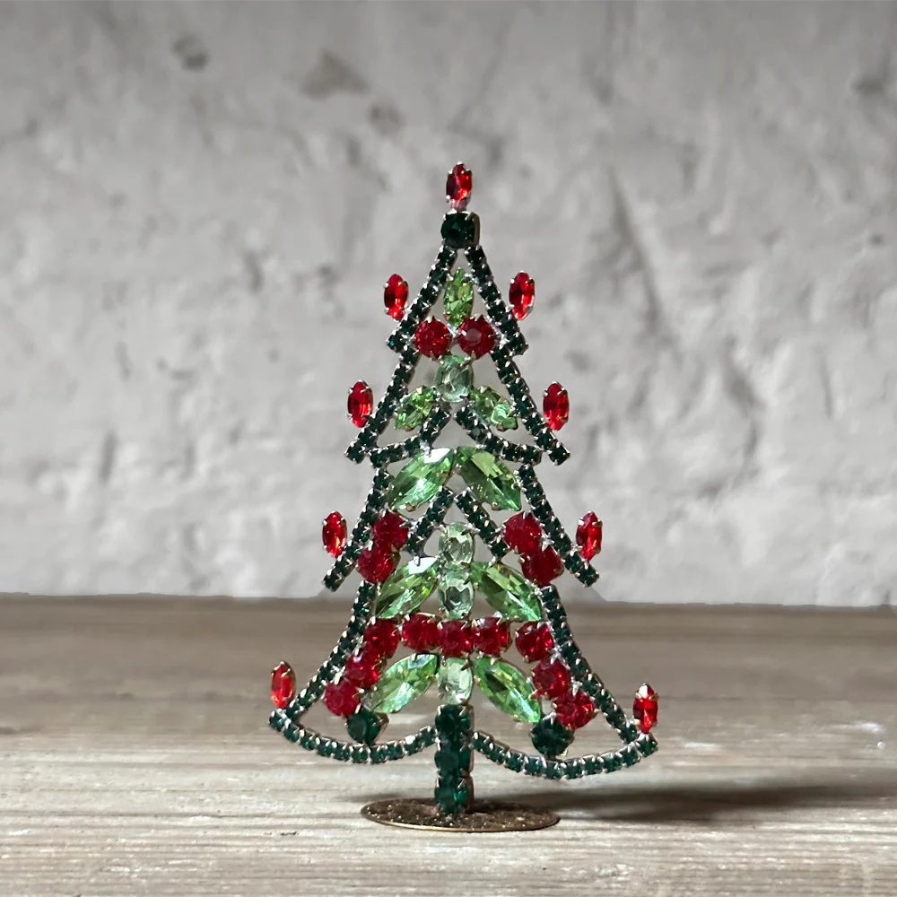 Small Nostalgic Jeweled Red Candles Glass Crystal Tree
