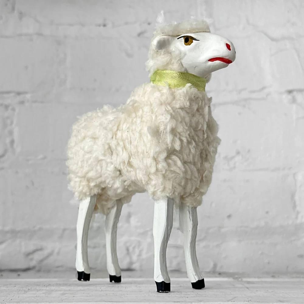 Large Nostalgic Sheep Figurine Candy Box with Green Ribbon